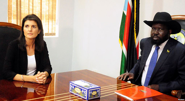 South Sudan President Salva Kiir meets US Ambassador to the United Nations Nikki Haley in Juba